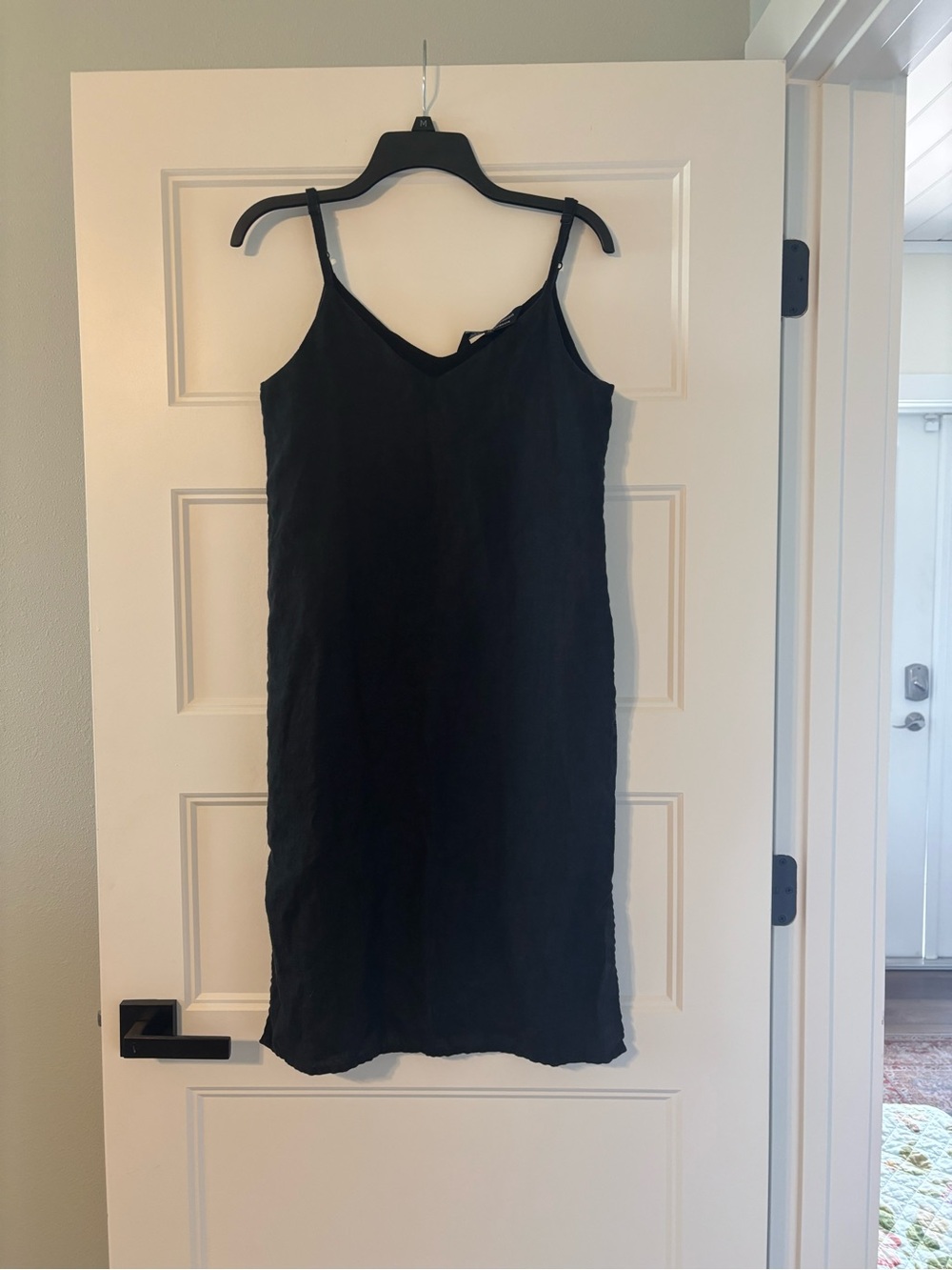 Classic Black Slip Midi Dress - Sleek V-Neck Design